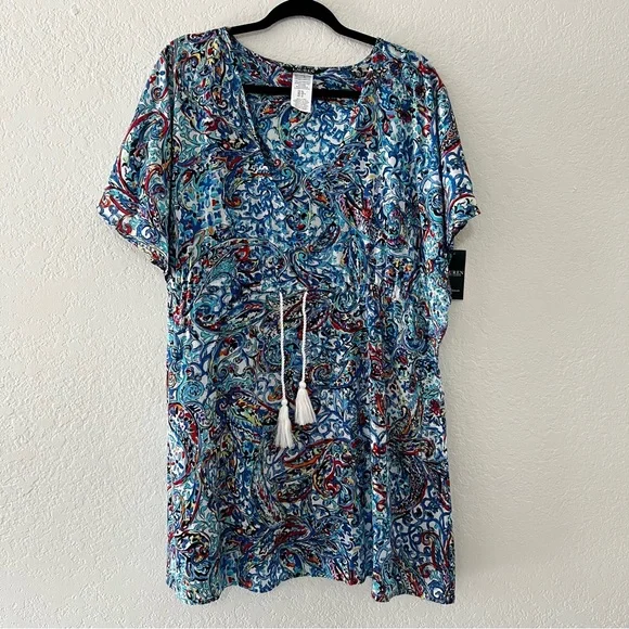 NWT Lauren Ralph Lauren Mystic Blue Paisley Dress Swim Cover-Up Women's Size XL - Picture 1 of 8